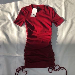 Zara Short Sleeve Ruched Ribbed Dress